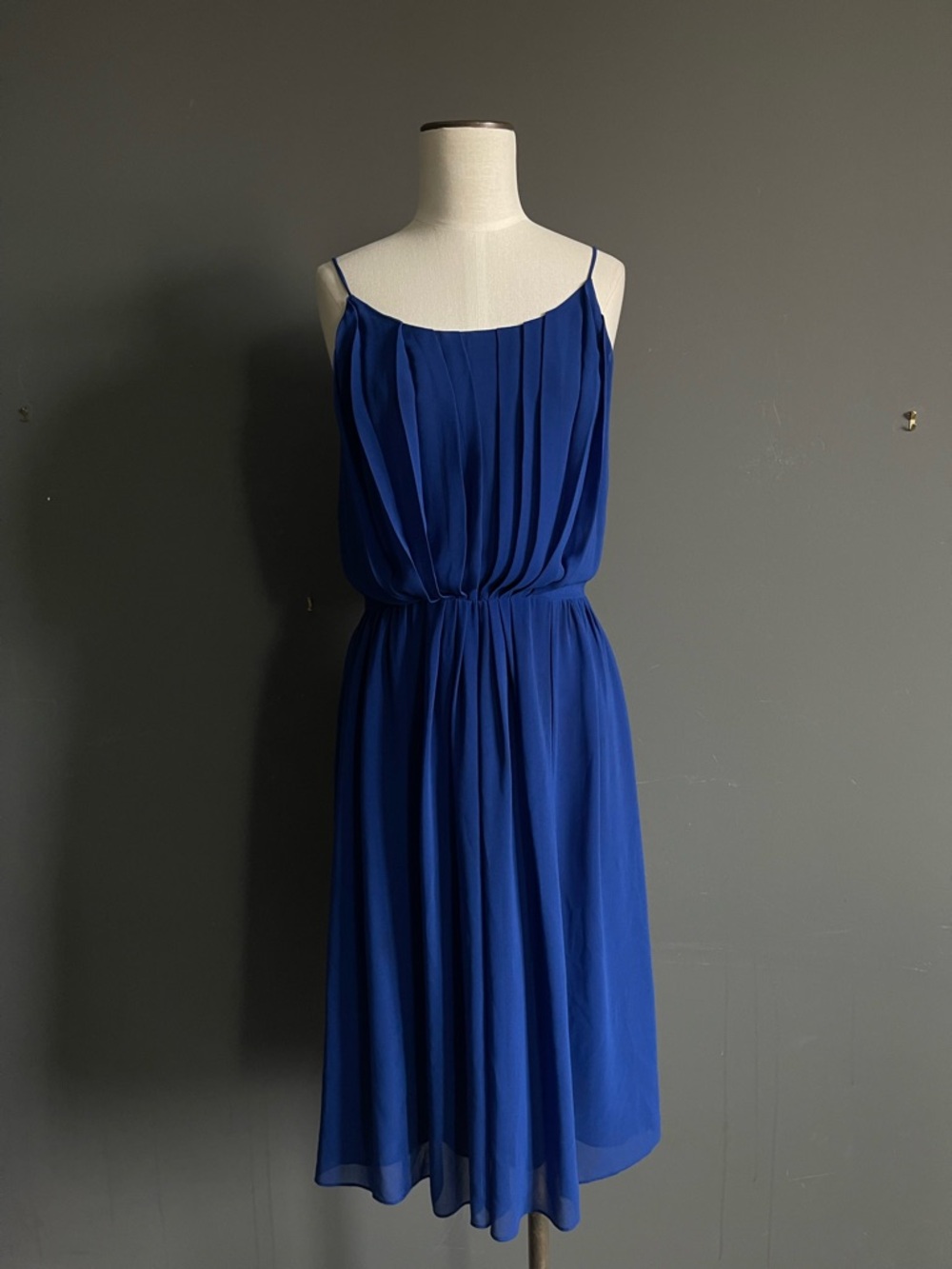 Sandro Blue Pleated Dress Silk Feel Cami Midi Minimal French Elegant Feminine